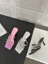 LBSFY  -  Open Toe Women Sandals Slides Slippers Summer Outside Mules Shoes Thin High Heels Party Pumps Dress Shoes Black Silver Pink 39